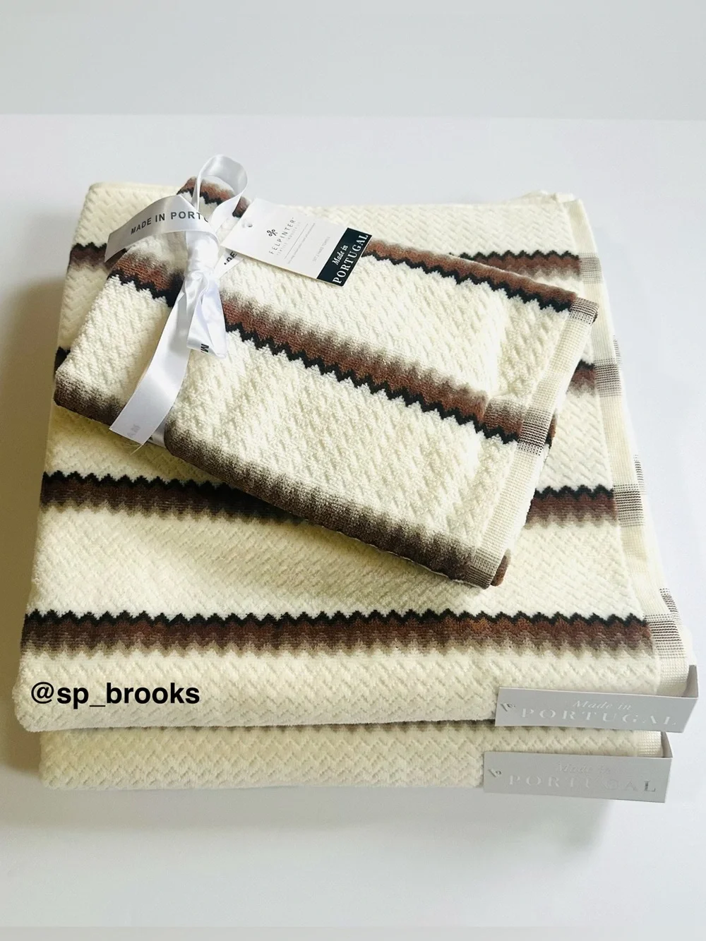 🎁6PC FELPINTER Bath Towel Set - Portugal Cotton Cream Zigzag Textured Towels